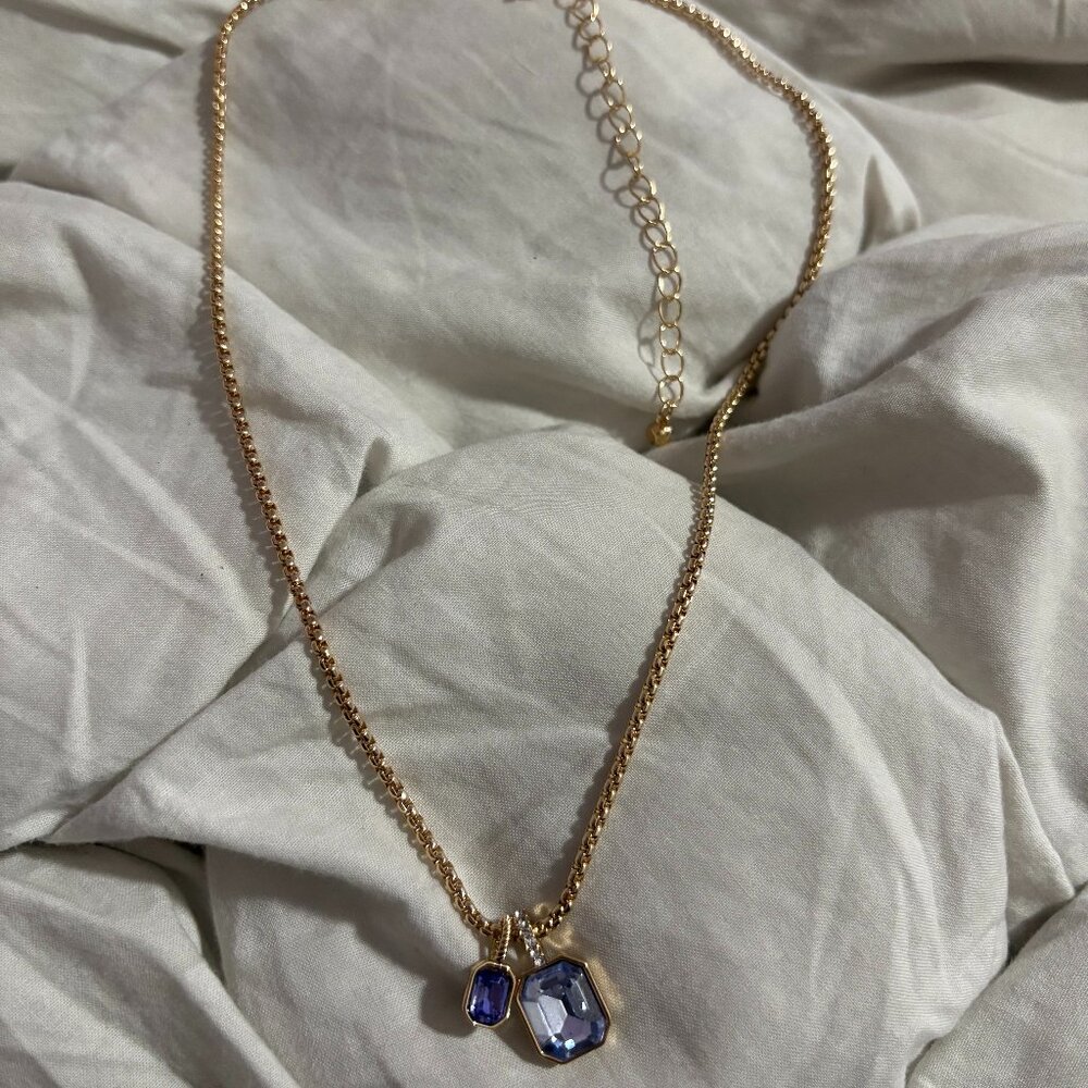 Free People Blue Jewel Birthstone Double Pendant Statement Necklace ✨